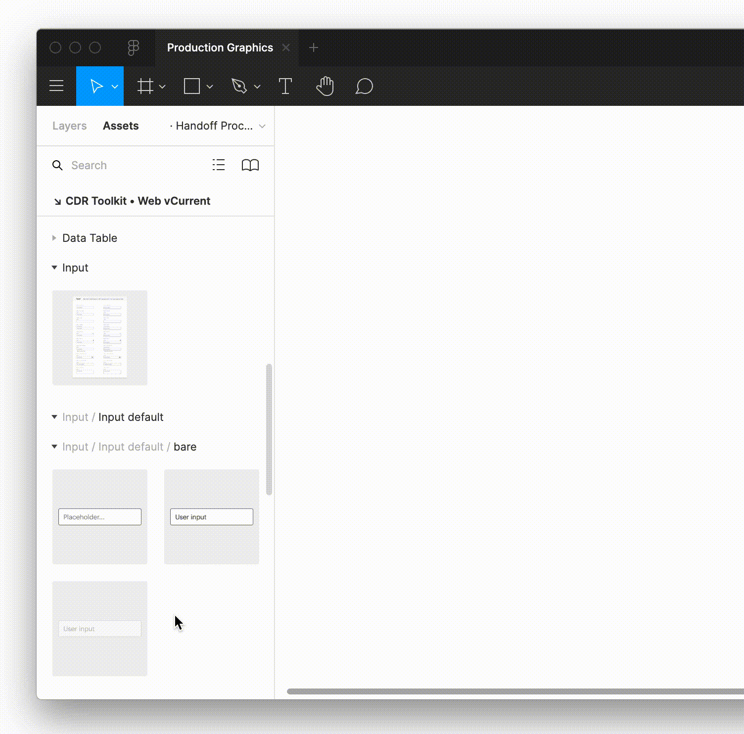 A cursor drags a text box from the Figma asset panel into a project