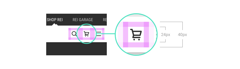 Shopping cart icon condensed in a dense navigation layout.