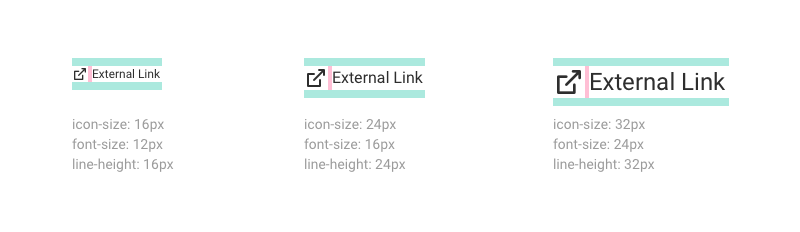 An icon scaling in size as text element size increases.