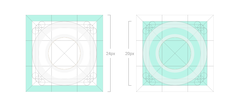 A 20px grid contains an icon on a 24px artboard.