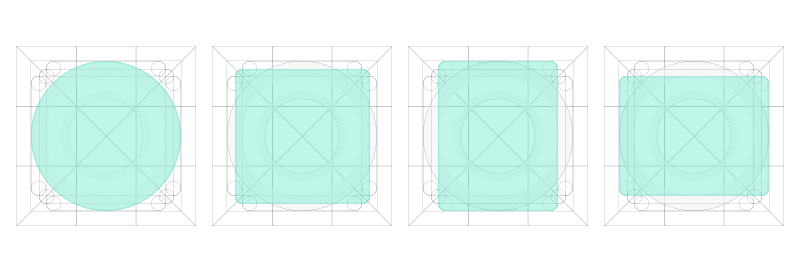 Four icon shapes on a grid: a square, circle, vertical rectangle, and horizontal rectangle.