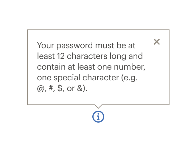 A popover incorrectly used to display important password information.