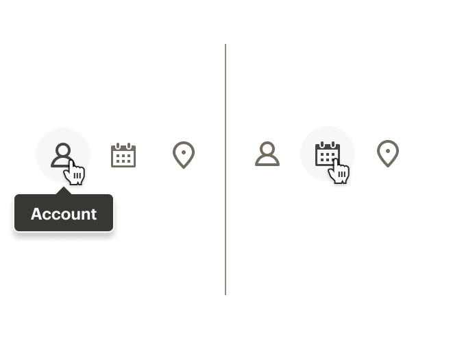 A set of three unlabeled icons with tooltips incorrectly only provided for one.
