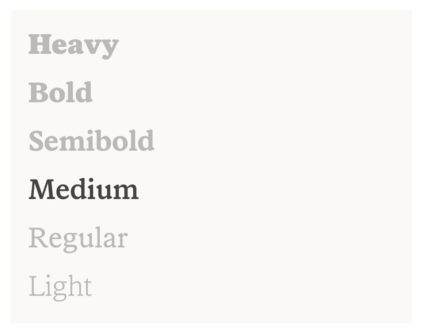 Various Stuart font weights, highlighting Medium.